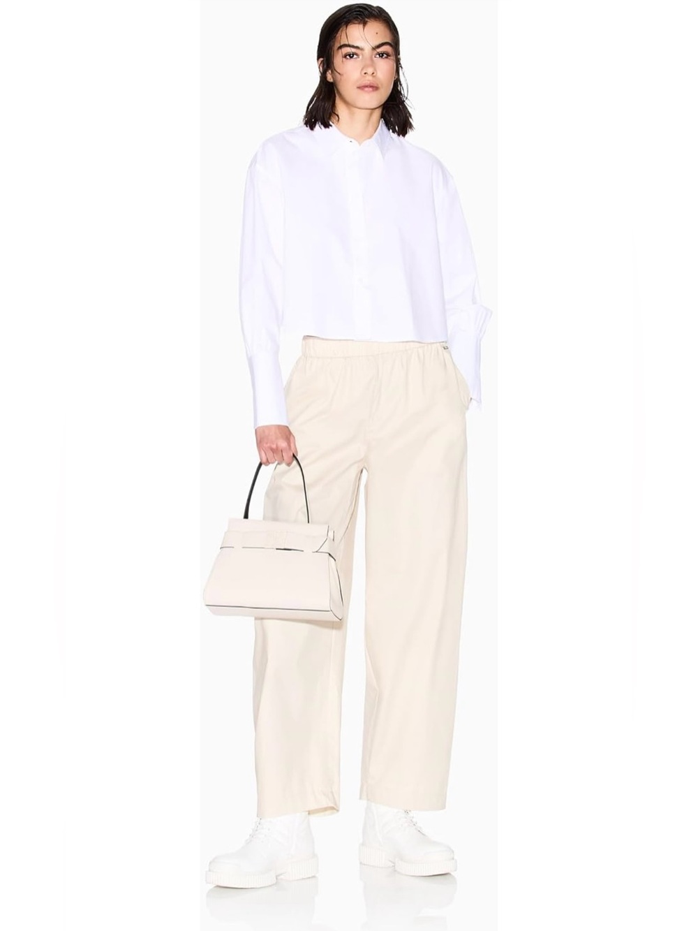 Armani Exchange Cream Wide-Leg Poplin Trousers